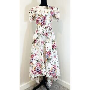 Vintage Dress Floral Drop Waist Asymmetrical Garden Party Spring Summer Sz S 5/6